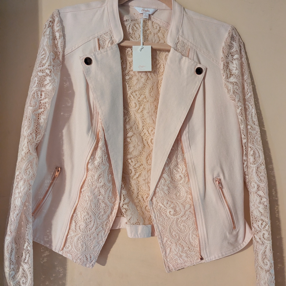 Candie's Light Pink Lace Sleeve Blazer